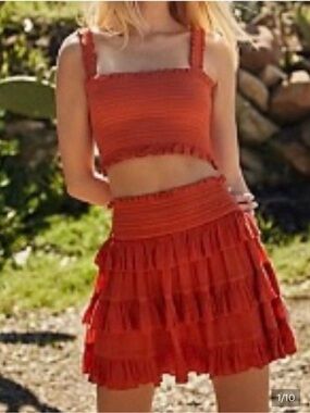 Rust Red Tiered Ruffle Mini Skirt - Women